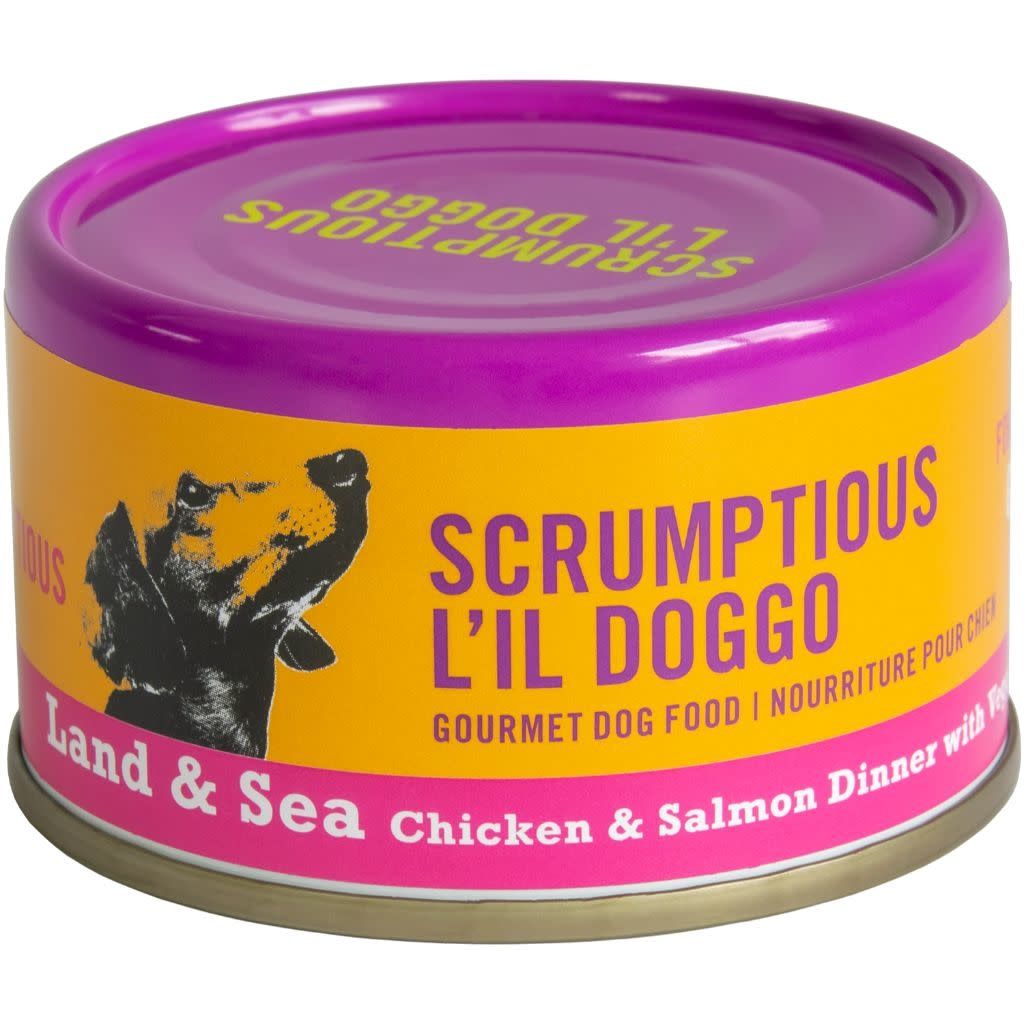 Scrumptious L'Il Doggo Land & Sea Chicken & Salmon Dinner With Veggies In Gravy 3Oz