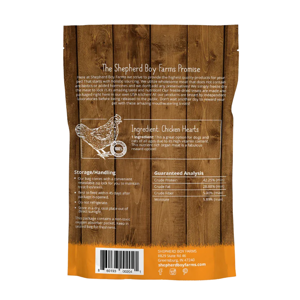 Shepherd Boy Farms Freeze Dried Chicken Hearts 8Oz/227G