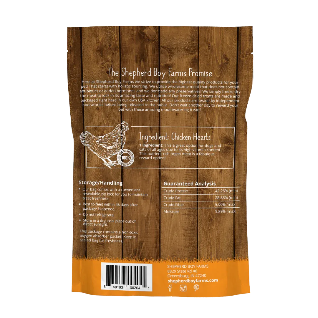 Shepherd Boy Farms Freeze Dried Chicken Hearts 8Oz/227G