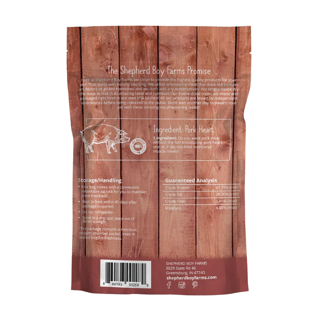Shepherd Boy Farms Freeze Dried Pork Hearts 3Oz/85G
