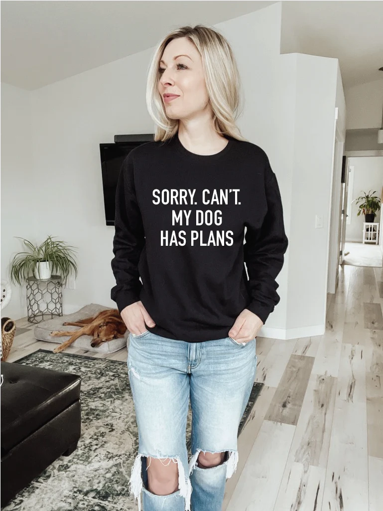 Blonde Ambition Apparel & Designs 'Sorry. Can't. My Dog Has Plans' Black Hoodie Large