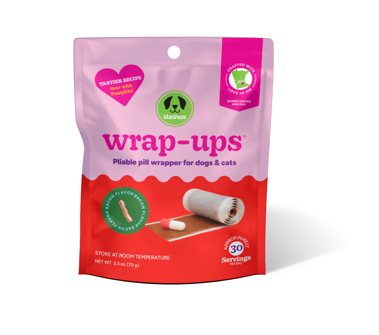 Stashios Wrap-Ups Pliable Pill Wrapper For Dogs & Cats Bacon Flavor 2.5oz/70g