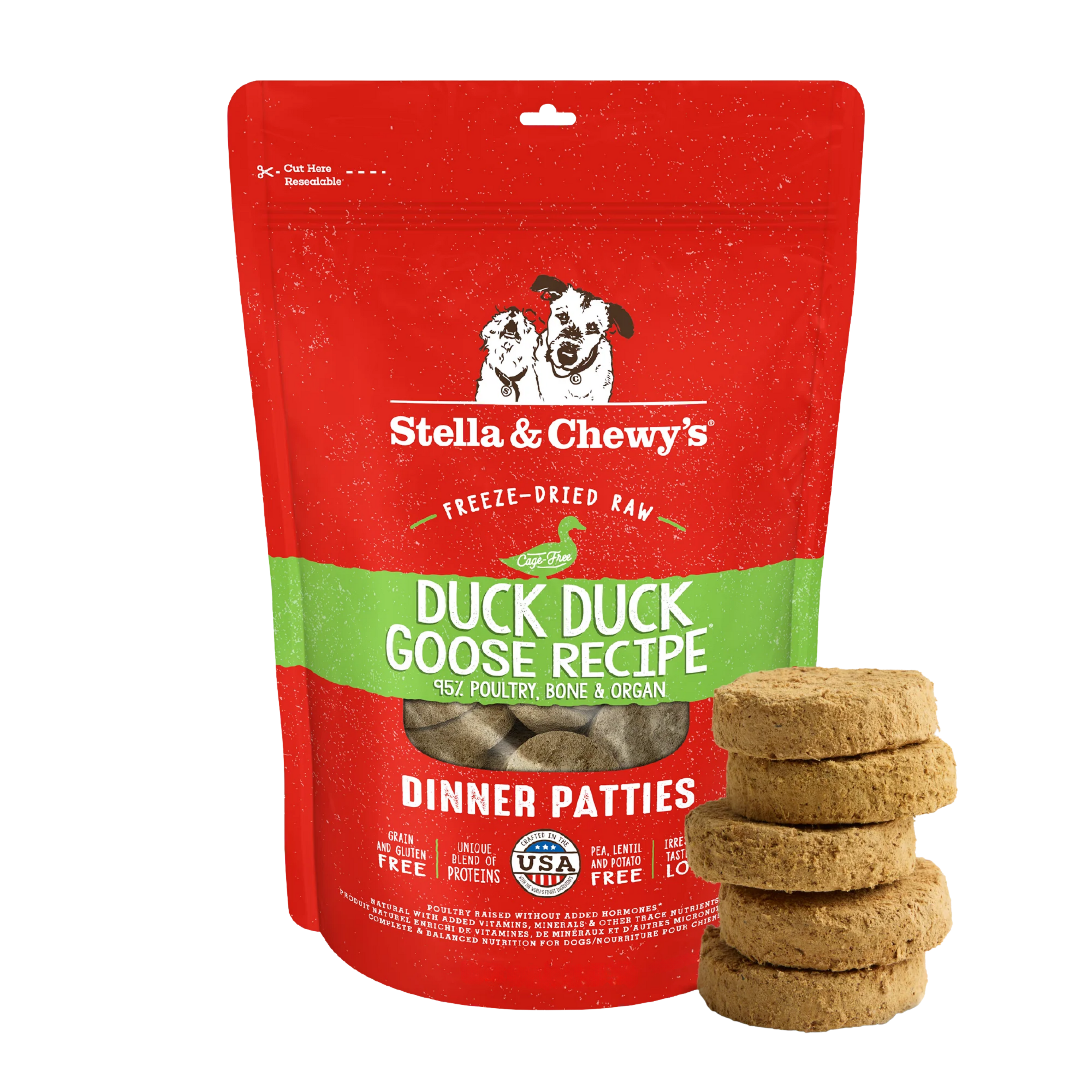 Stella & Chewy Dog Freeze Dried Dinner Patties Duck Duck Goose 14oz/397g