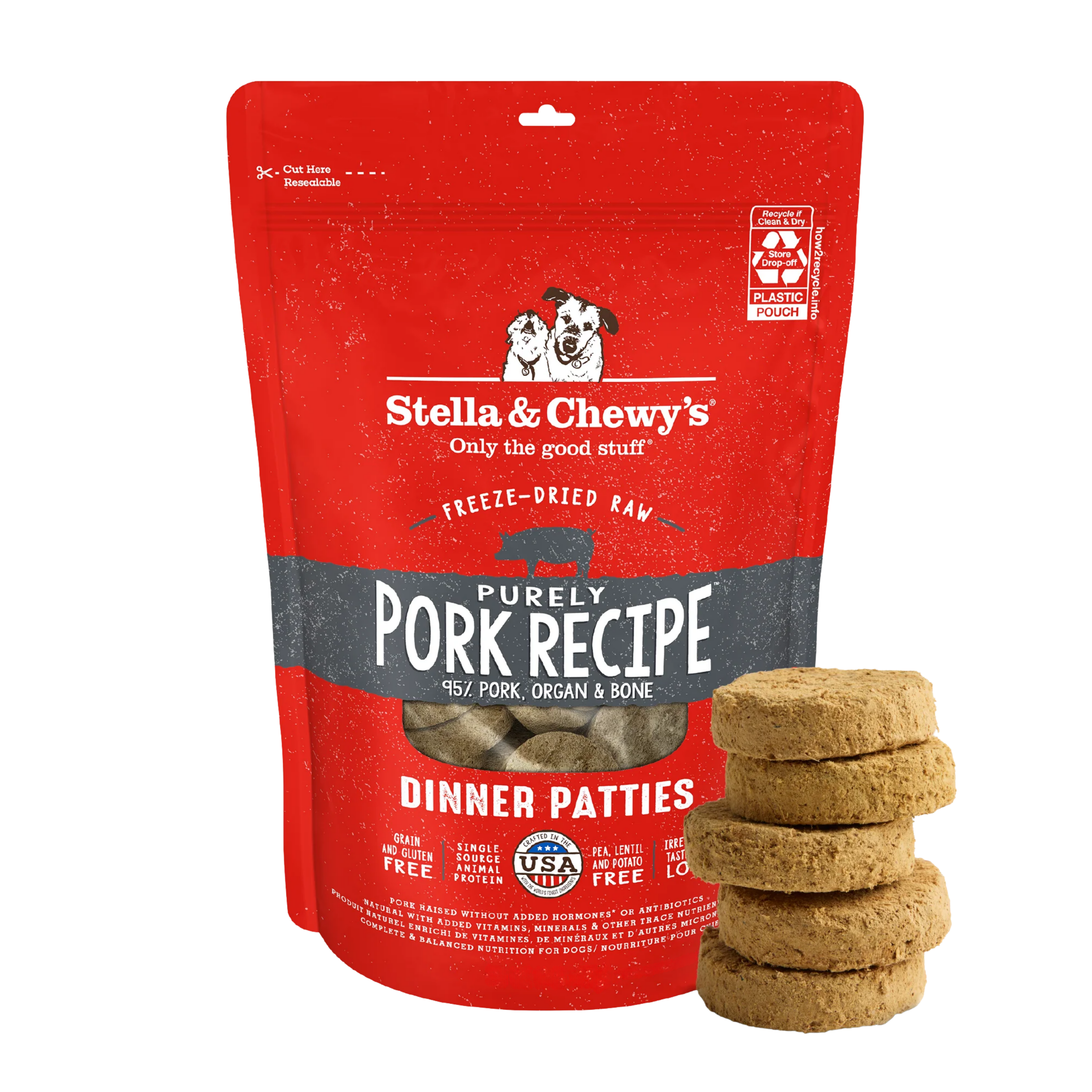 Stella & Chewy Dog Freeze Dried Dinner Patties Purely Pork 14Oz/397G