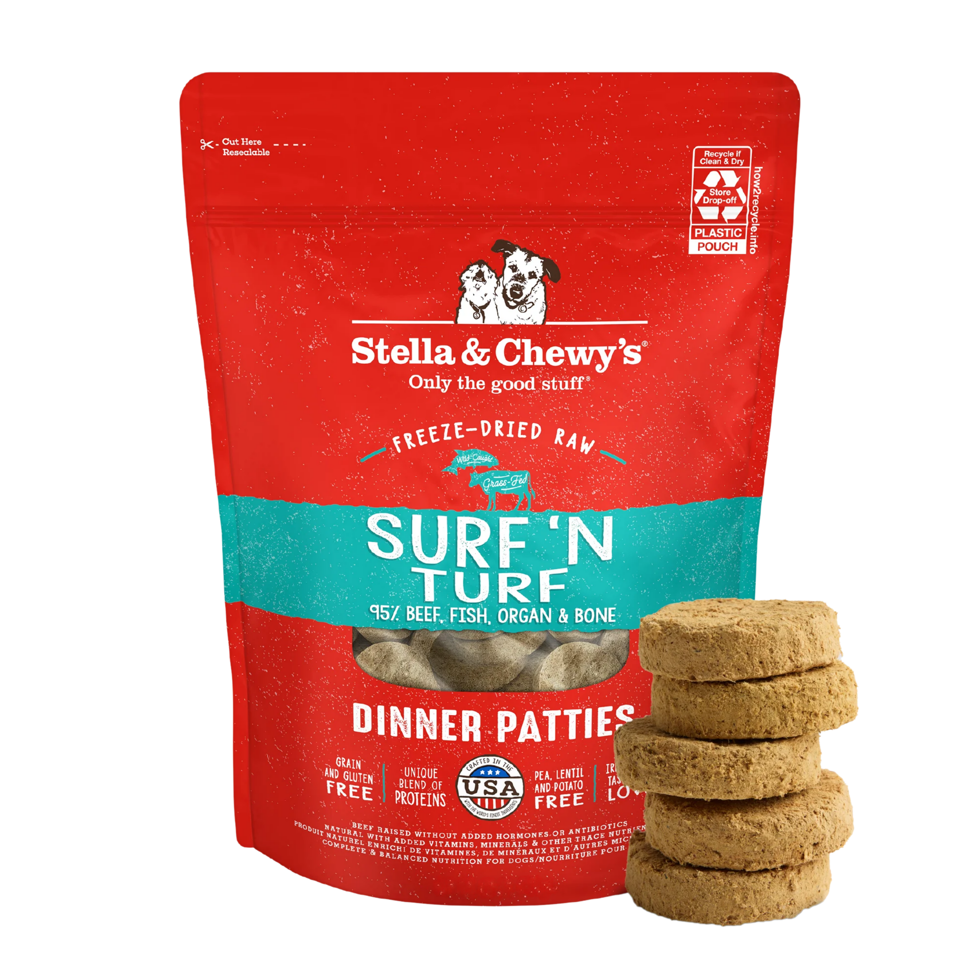 Stella & Chewy Dog Freeze Dried Dinner Patties Surf N Turf 5.5Oz/156G