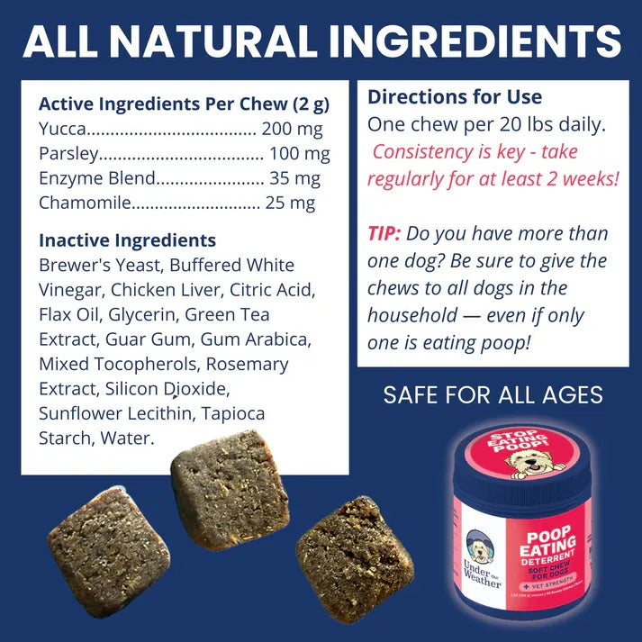 Under The Weather Dog Poop Eating Deterrent Soft Chew Vet Strength 60ct 4.23oz/120g