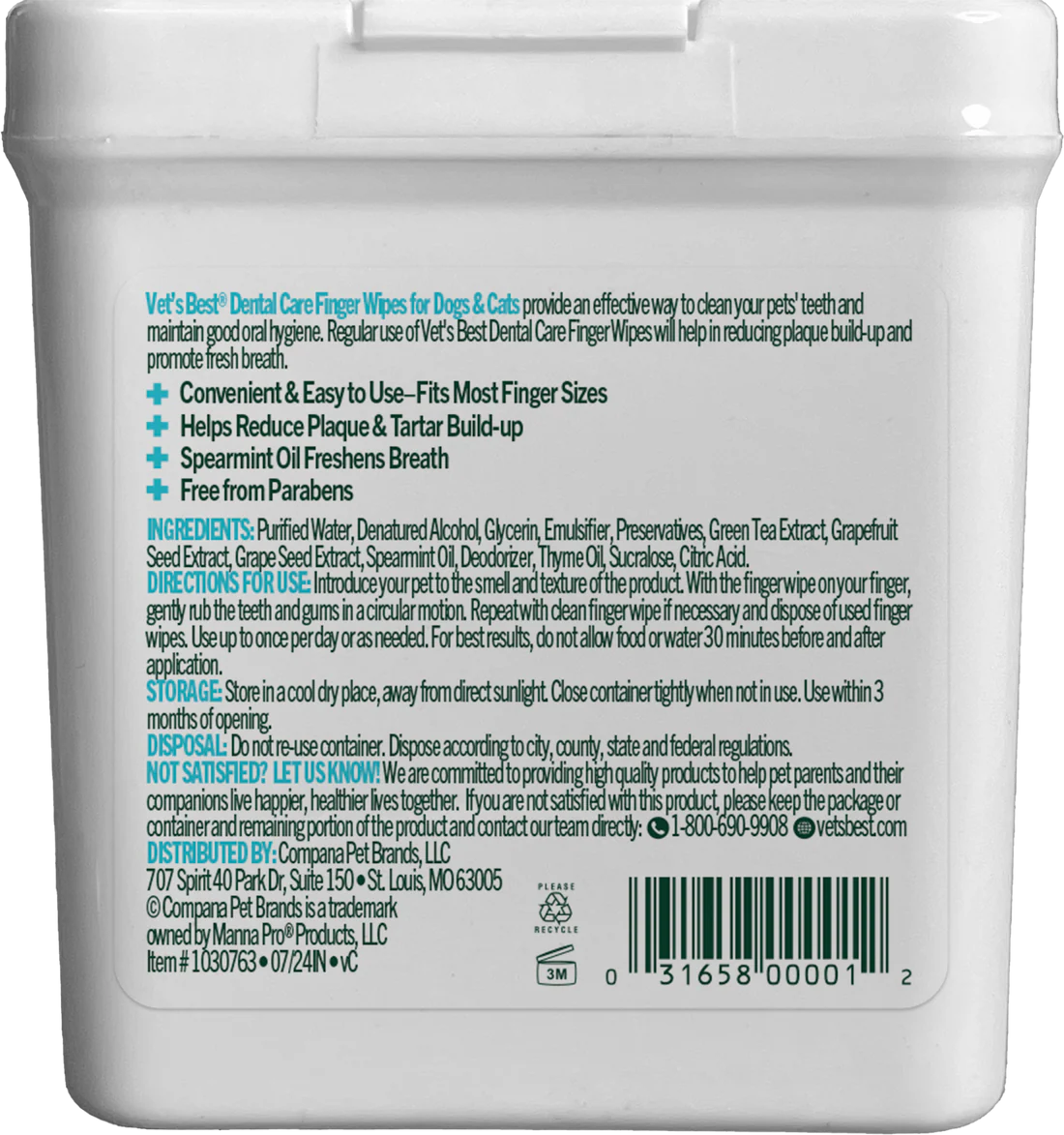 Vet's Best Dental Dog & Cat Finger Wipes 50ct
