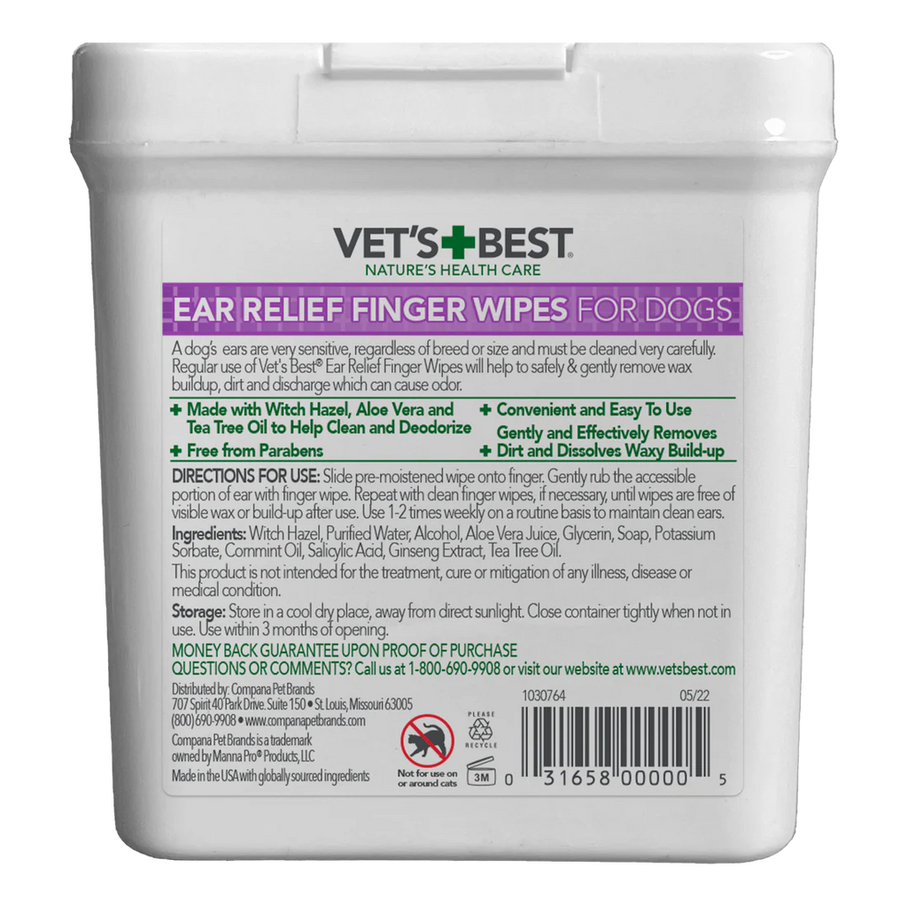 Vet's Best Ear Relief Finger Wipes For Dogs 50ct