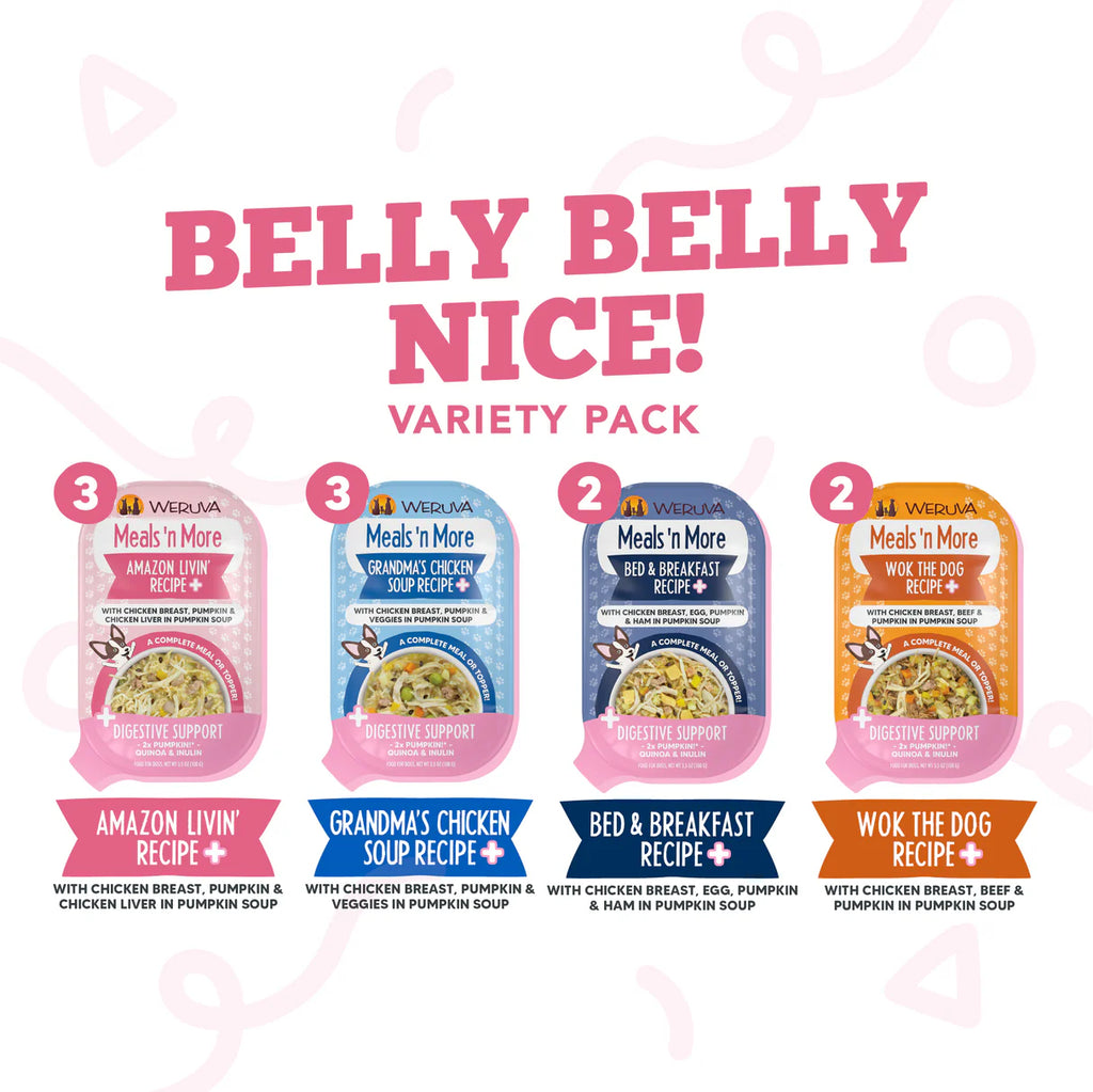 Weruva Dog Meals'N More Belly Be Nice +Digestive Support Variety Pack 3.5oz/100g X 10 Cups