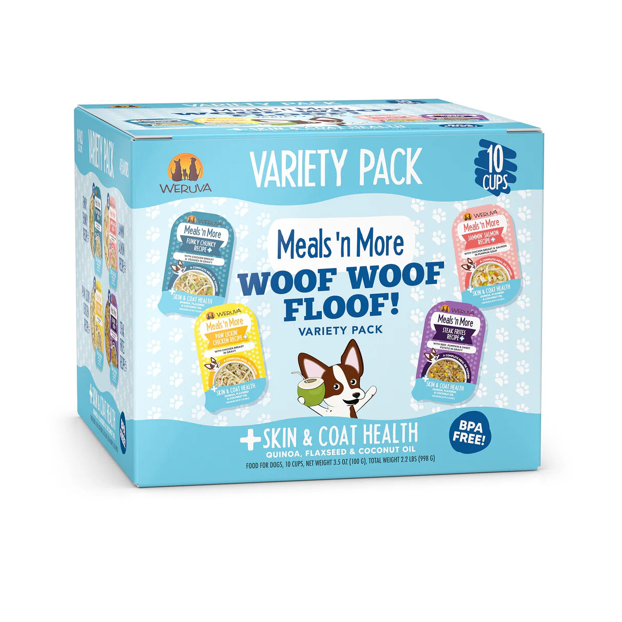 Weruva Dog Meals'N More Woof Woof Floof +Skin & Coat Health Variety Pack 3.5oz/100g X 10 Cups