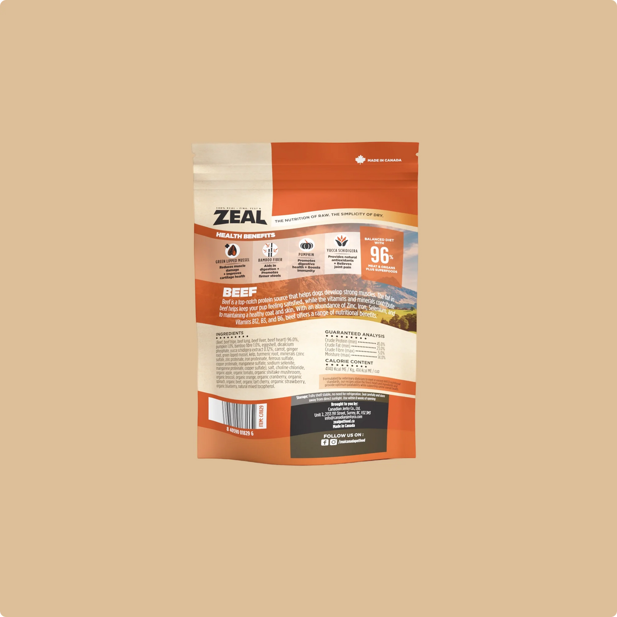 Zeal Dog Gently Air-Dried Beef 5oz/142g