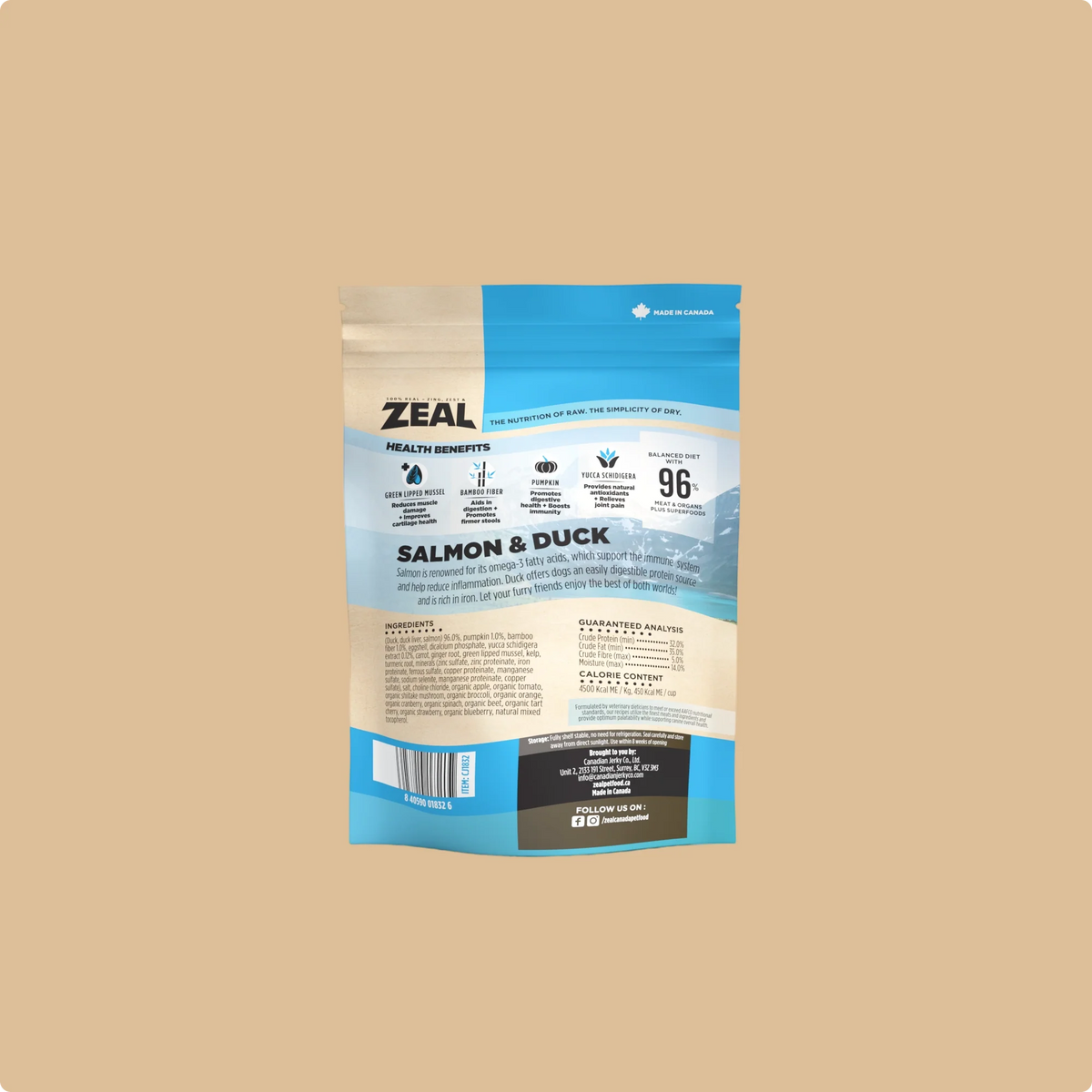 Zeal Dog Gently Air-Dried Salmon & Duck 5oz/142g