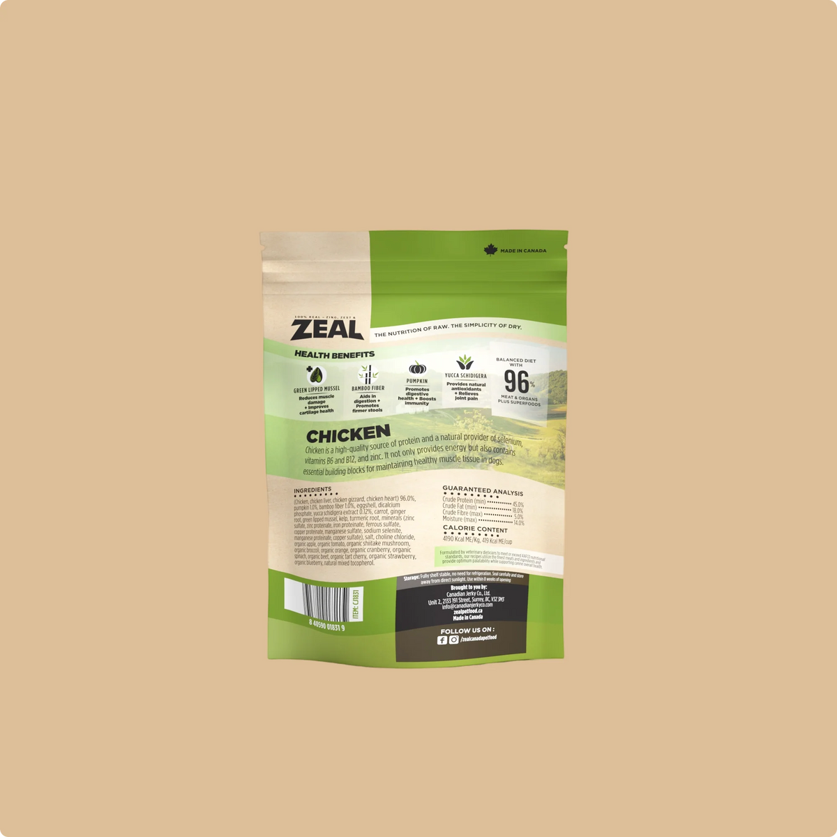 Zeal Dog Gently Air-Dried Chicken 5oz/142g