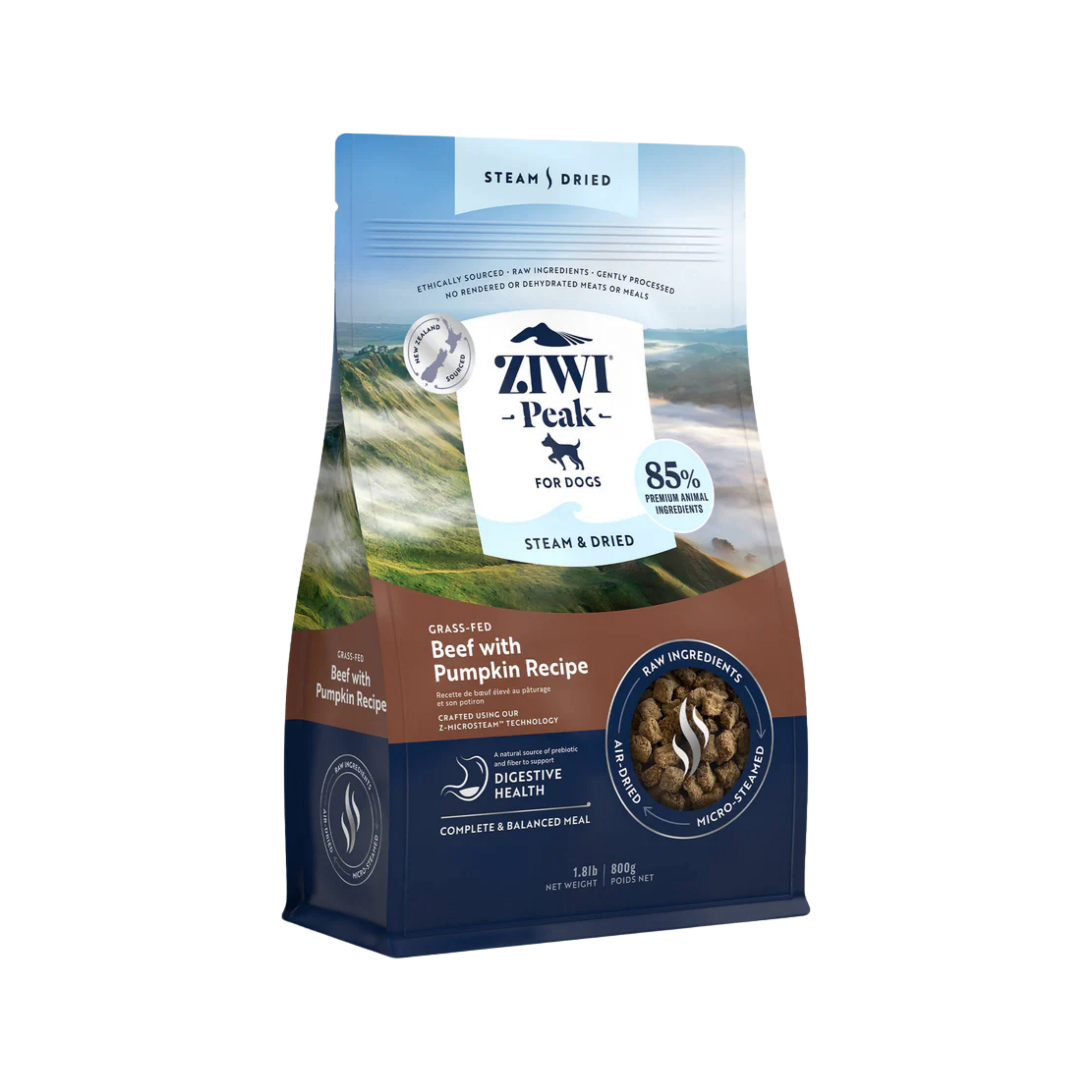 Ziwi Peak Dog Steam & Dried Grass Fed Beef With Pumpkin Recipe 1.8lb/800g
